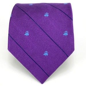 Brooks Brothers Purple Light Blue Golden Fleece Logo Navy Stripes 100% Silk Tie